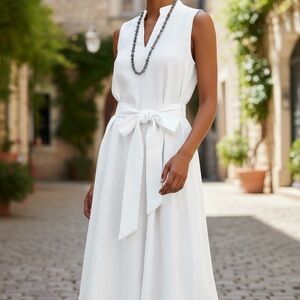 Anne Klein White Linen High Low Dress
